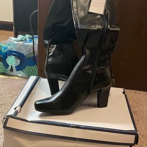 Black leather medium length boots